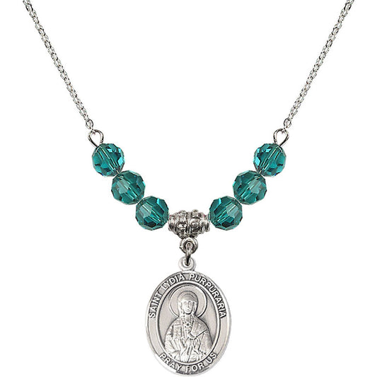 Sterling Silver Saint Lydia Purpuraria Birthstone Necklace with Zircon Beads - 8411