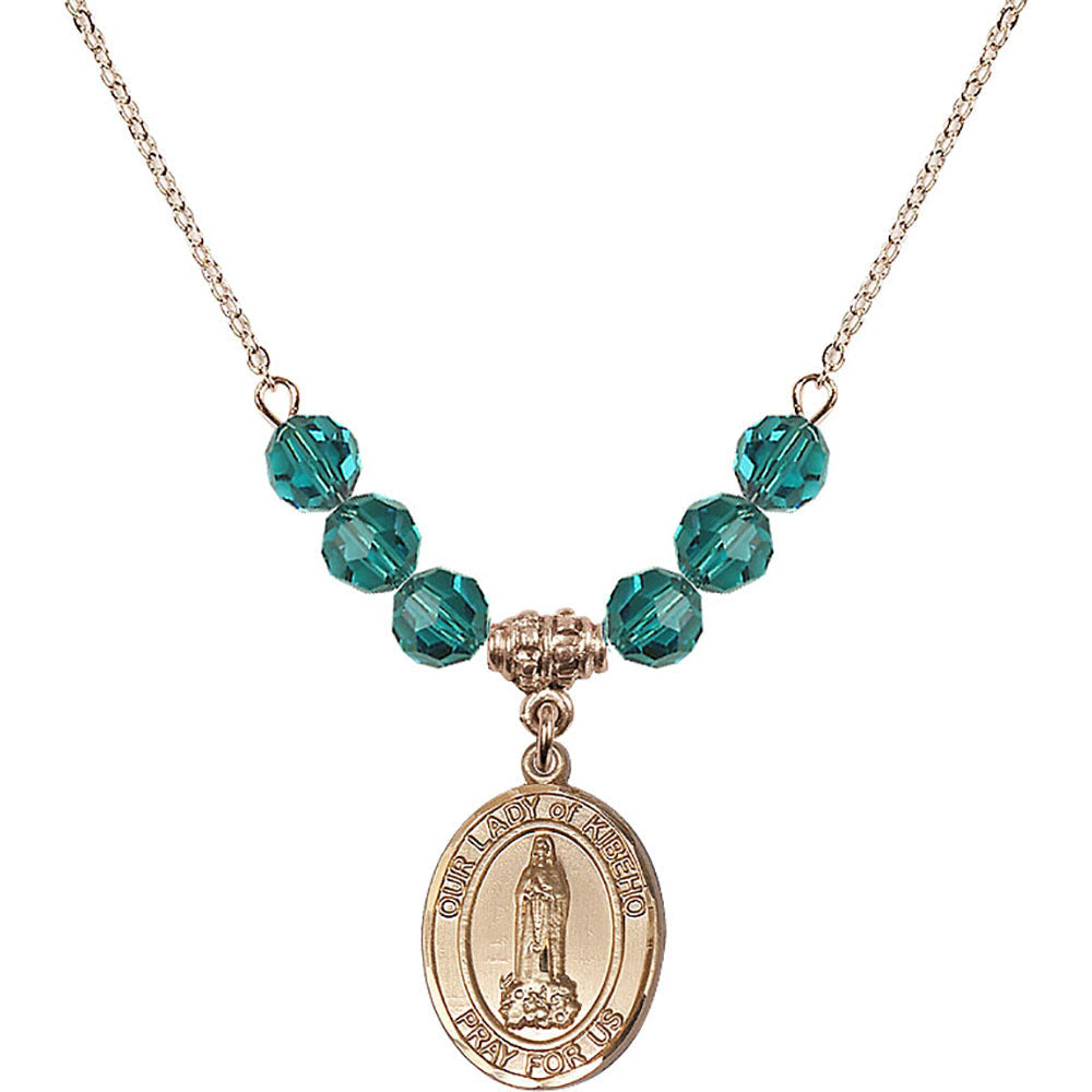 14kt Gold Filled Our Lady of Kibeho Birthstone Necklace with Zircon Beads - 8414