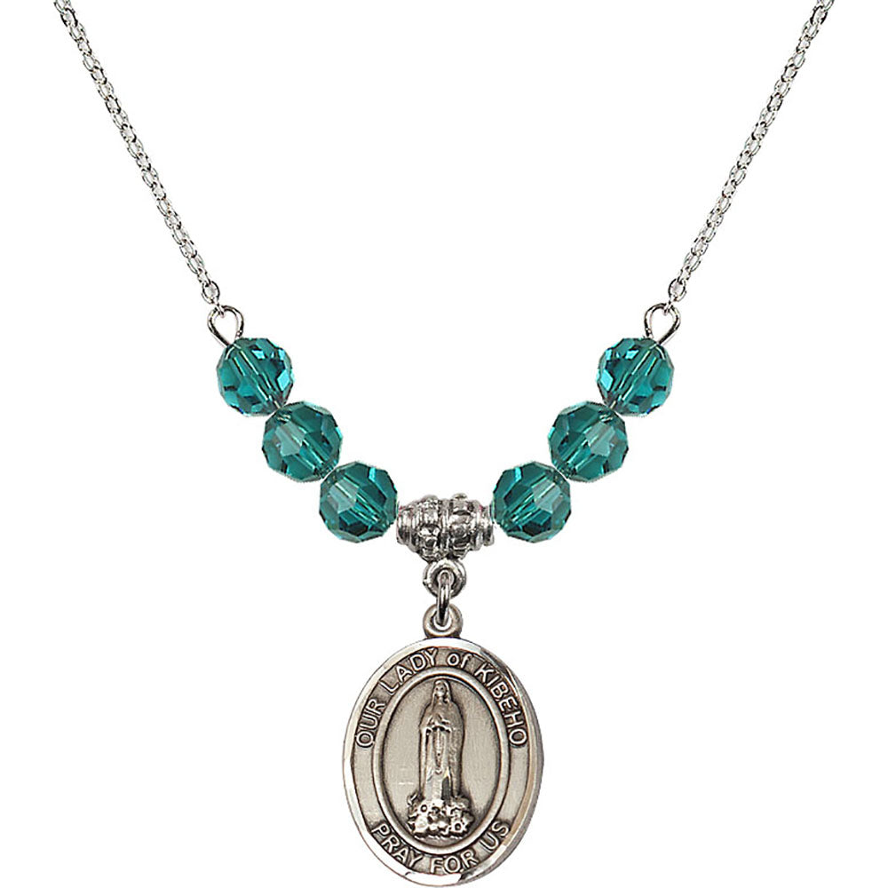 Sterling Silver Our Lady of Kibeho Birthstone Necklace with Zircon Beads - 8414