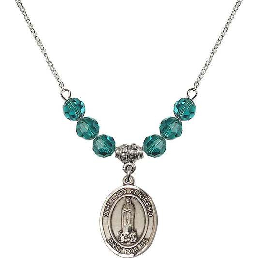 Sterling Silver Our Lady of Kibeho Birthstone Necklace with Zircon Beads - 8414