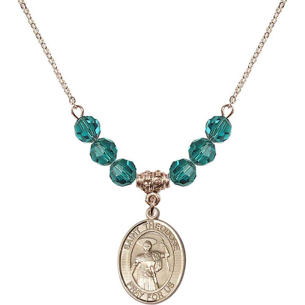 14kt Gold Filled Saint Theodore Stratelates Birthstone Necklace with Zircon Beads - 8415