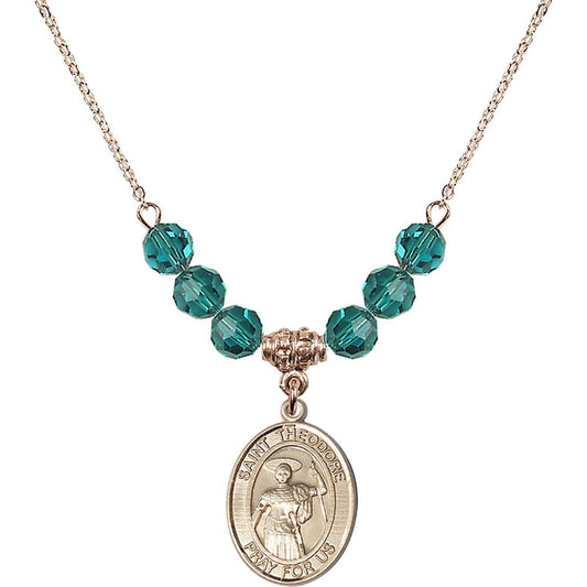 14kt Gold Filled Saint Theodore Stratelates Birthstone Necklace with Zircon Beads - 8415