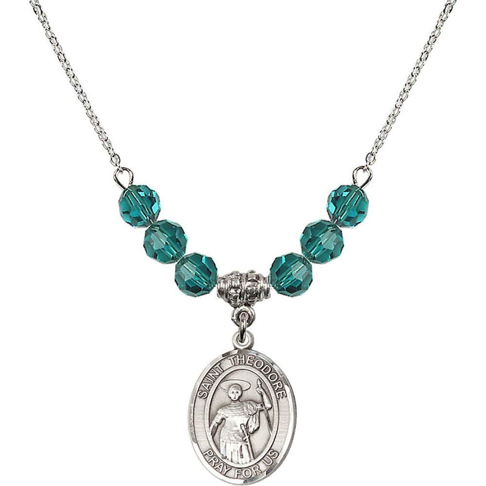 Sterling Silver Saint Theodore Stratelates Birthstone Necklace with Zircon Beads - 8415