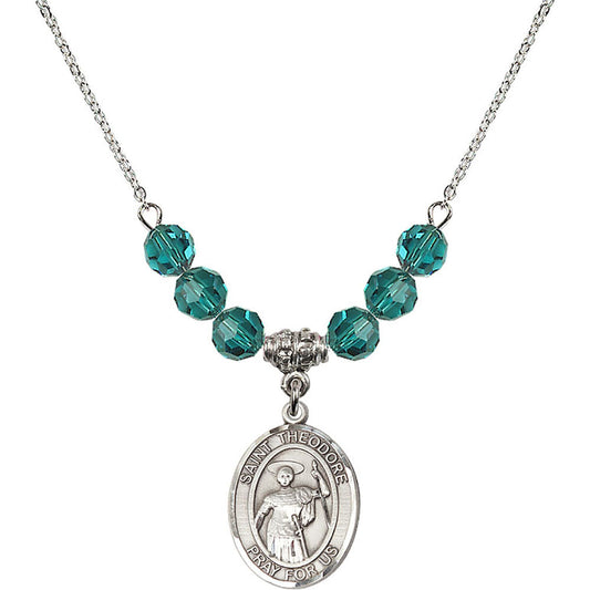 Sterling Silver Saint Theodore Stratelates Birthstone Necklace with Zircon Beads - 8415