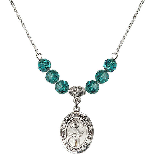 Sterling Silver Saint Anthony Mary Claret Birthstone Necklace with Zircon Beads - 8416