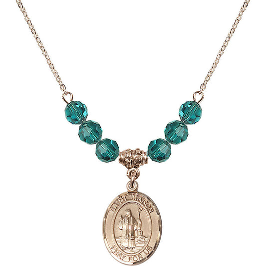 14kt Gold Filled Saint Maron Birthstone Necklace with Zircon Beads - 8417