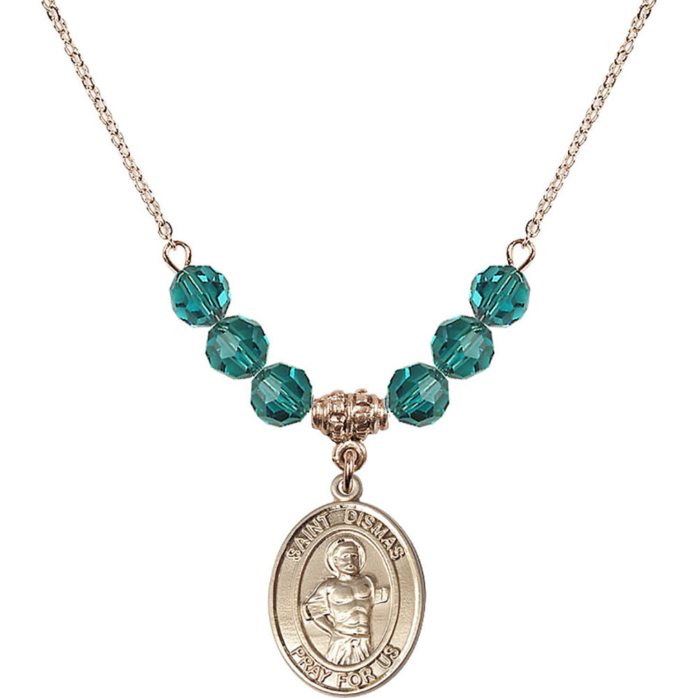 14kt Gold Filled Saint Dismas Birthstone Necklace with Zircon Beads - 8418