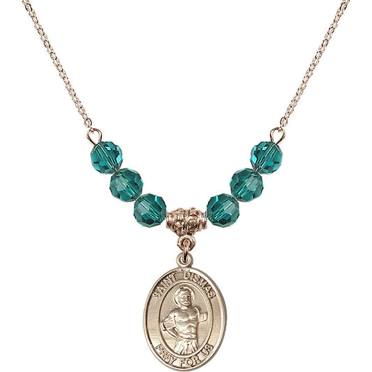 14kt Gold Filled Saint Dismas Birthstone Necklace with Zircon Beads - 8418