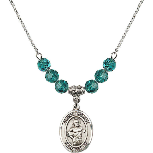 Sterling Silver Saint Dismas Birthstone Necklace with Zircon Beads - 8418