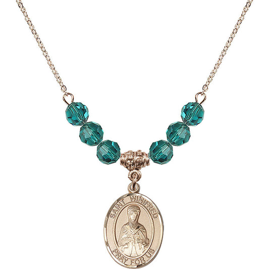 14kt Gold Filled Saint Winifred of Wales Birthstone Necklace with Zircon Beads - 8419