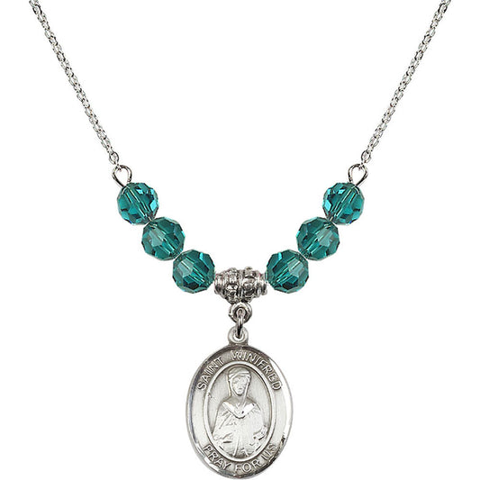 Sterling Silver Saint Winifred of Wales Birthstone Necklace with Zircon Beads - 8419