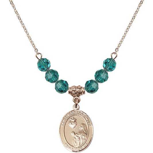 14kt Gold Filled Saint Margaret Mary Alacoque Birthstone Necklace with Zircon Beads - 8420
