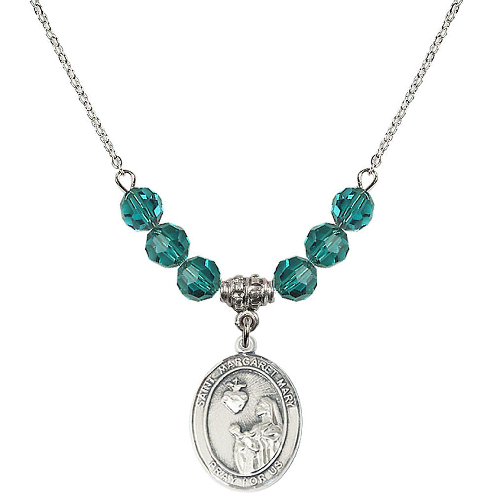 Sterling Silver Saint Margaret Mary Alacoque Birthstone Necklace with Zircon Beads - 8420