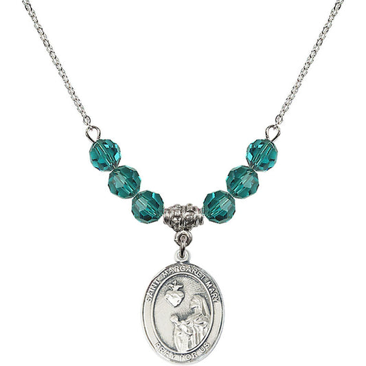 Sterling Silver Saint Margaret Mary Alacoque Birthstone Necklace with Zircon Beads - 8420
