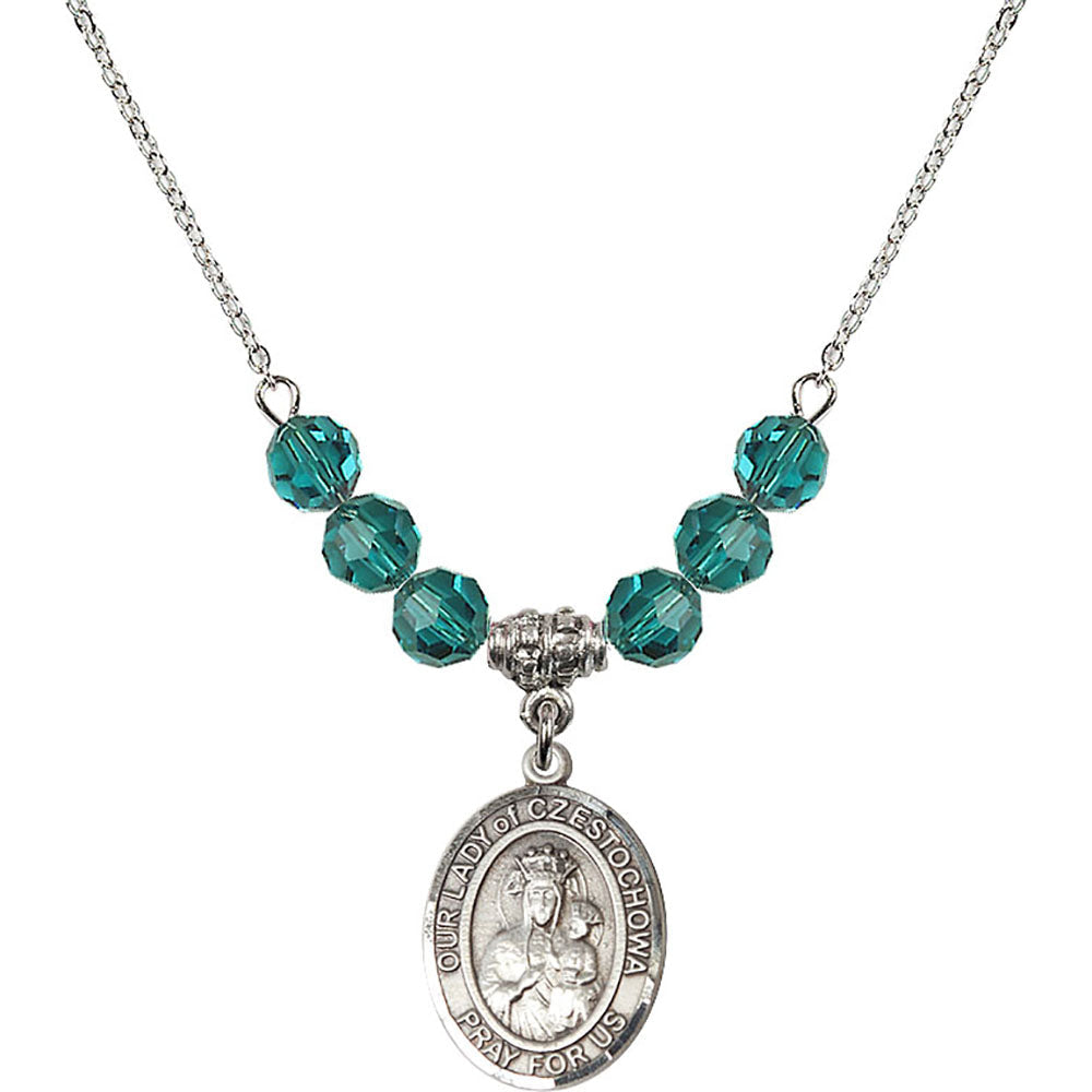 Sterling Silver Our Lady of Czestochowa Birthstone Necklace with Zircon Beads - 8421