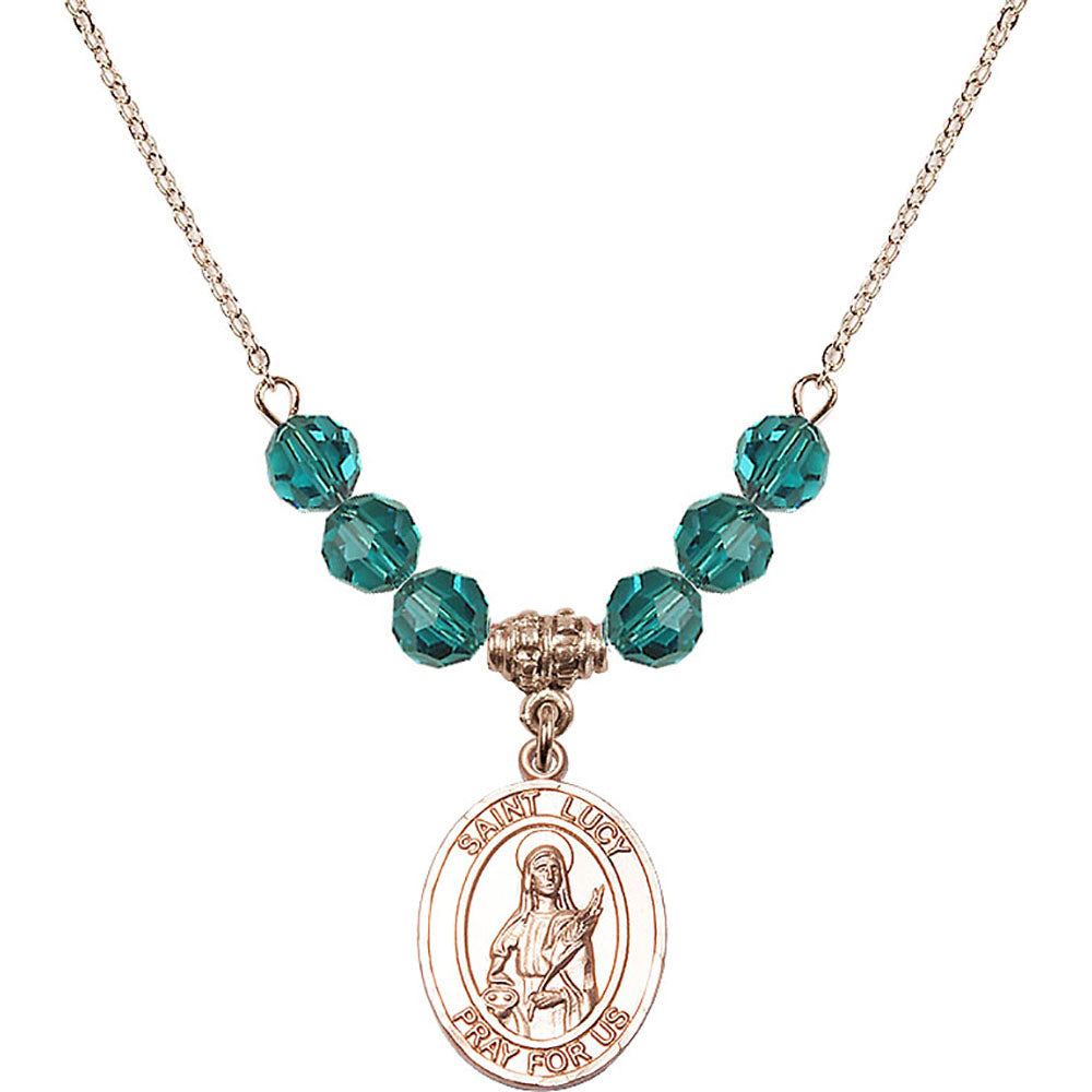 14kt Gold Filled Saint Lucy Birthstone Necklace with Zircon Beads - 8422