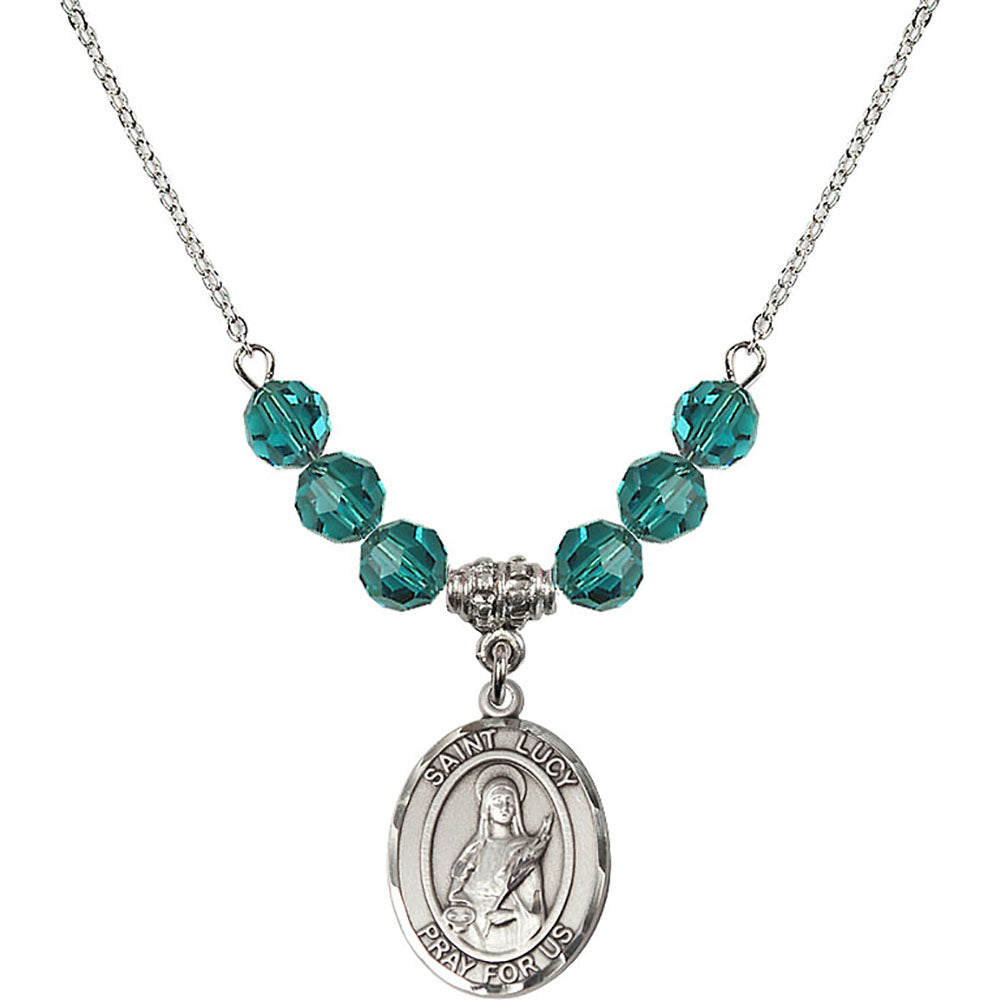 Sterling Silver Saint Lucy Birthstone Necklace with Zircon Beads - 8422