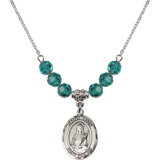Sterling Silver Saint Lucy Birthstone Necklace with Zircon Beads - 8422