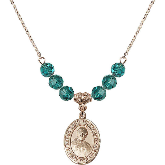 14kt Gold Filled Blessed John Henry Newman Birthstone Necklace with Zircon Beads - 8423