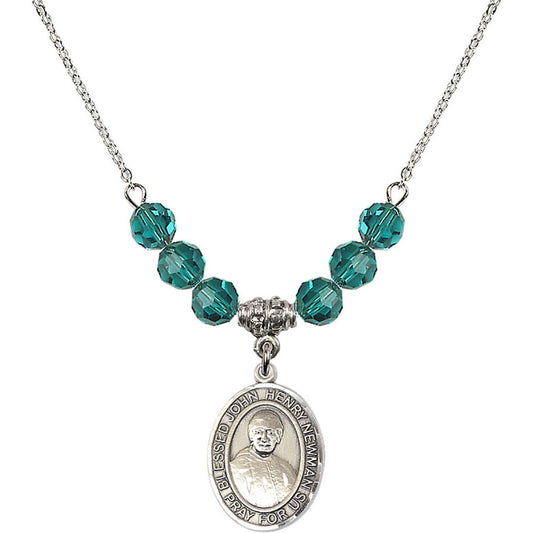 Sterling Silver Blessed John Henry Newman Birthstone Necklace with Zircon Beads - 8423