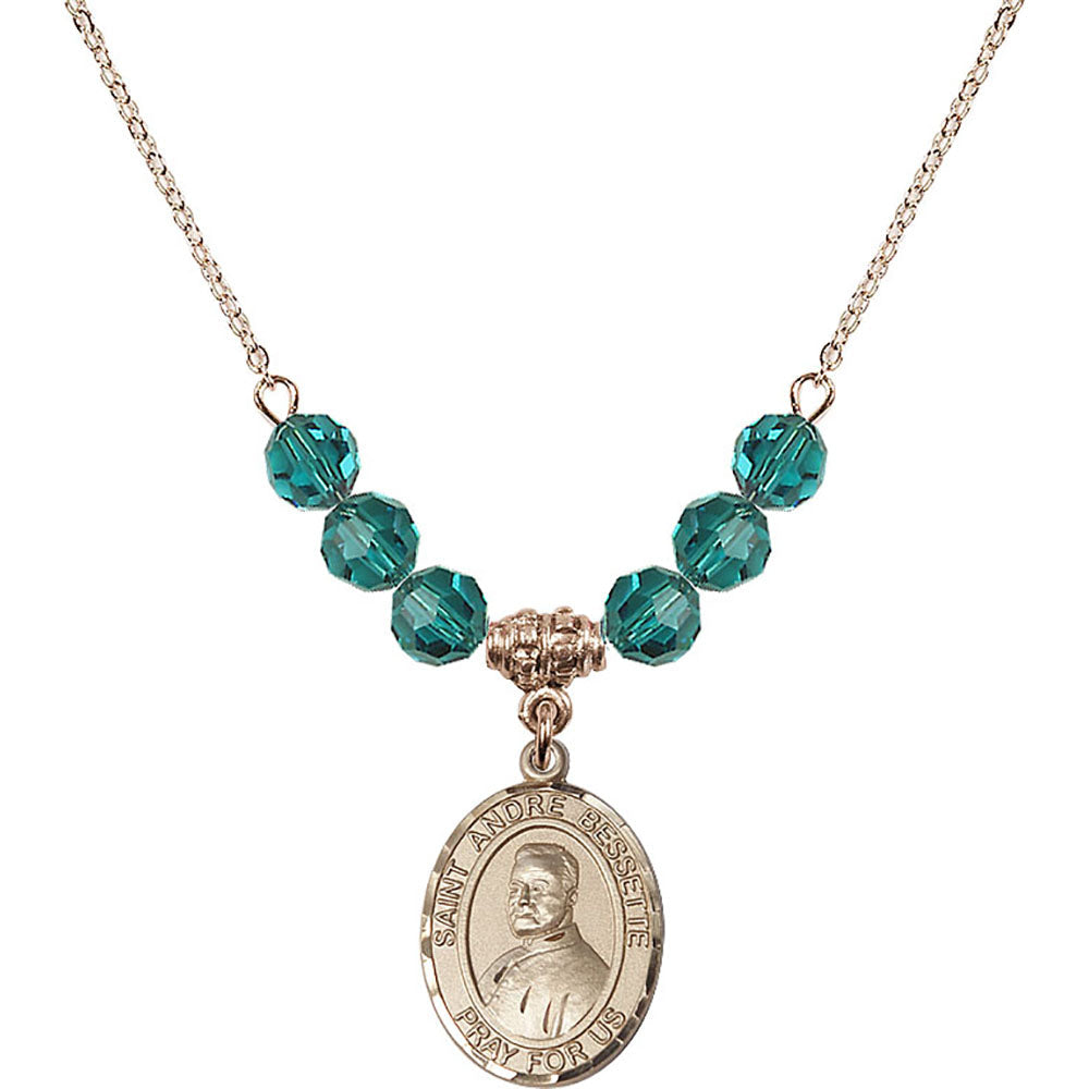 14kt Gold Filled Saint Andre Bessette Birthstone Necklace with Zircon Beads - 8424