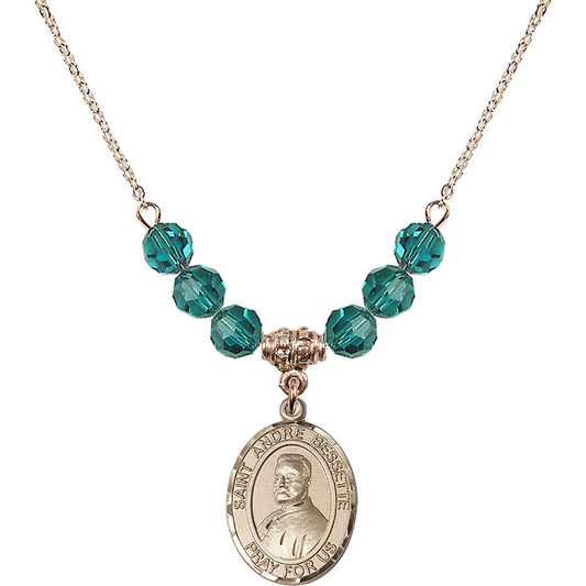 14kt Gold Filled Saint Andre Bessette Birthstone Necklace with Zircon Beads - 8424