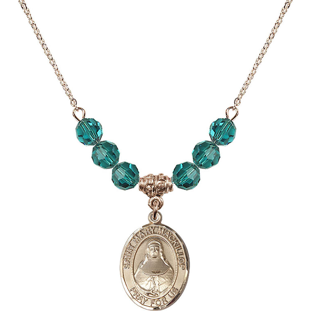 14kt Gold Filled Saint Mary Mackillop Birthstone Necklace with Zircon Beads - 8425