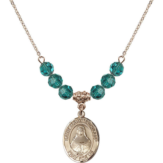 14kt Gold Filled Saint Mary Mackillop Birthstone Necklace with Zircon Beads - 8425