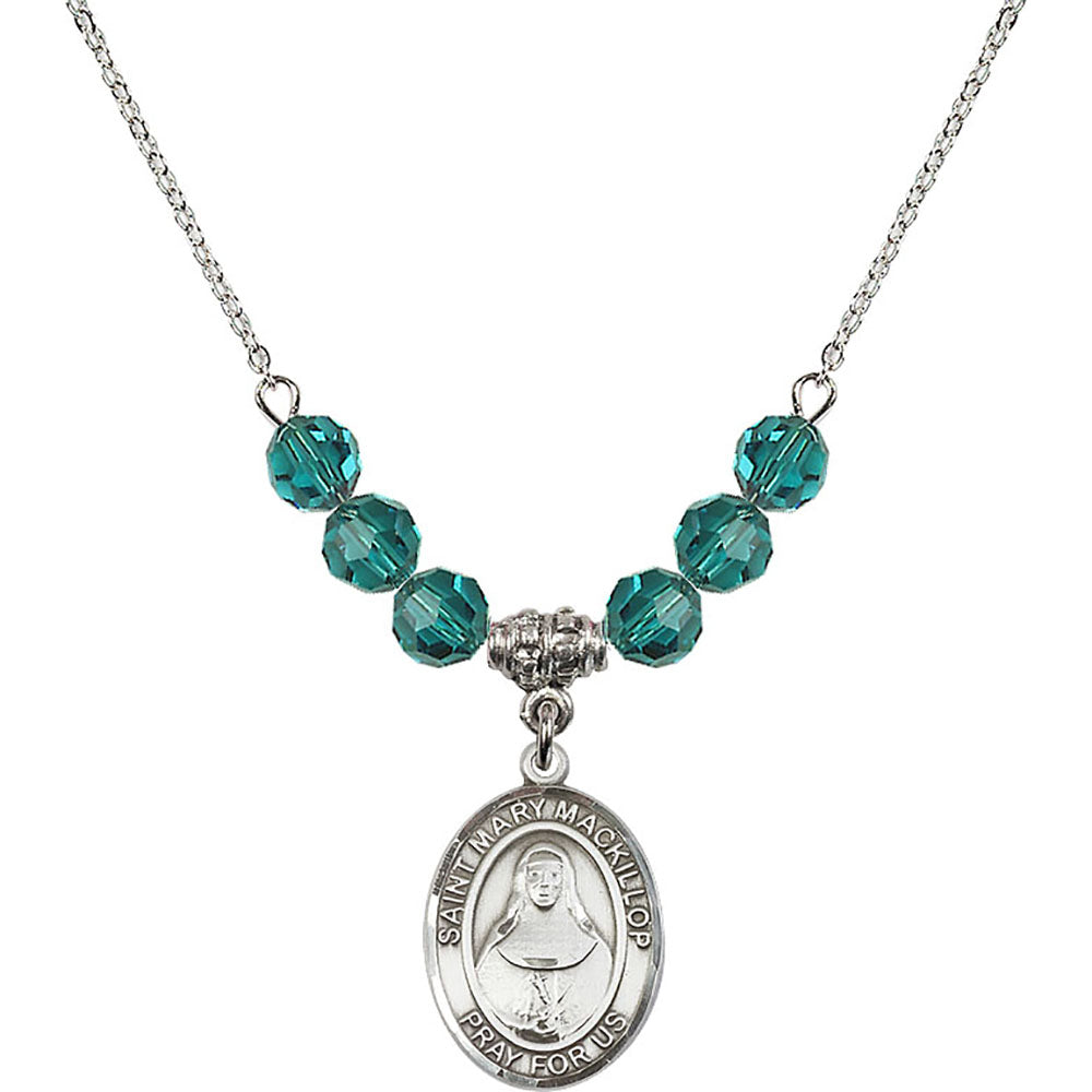 Sterling Silver Saint Mary Mackillop Birthstone Necklace with Zircon Beads - 8425
