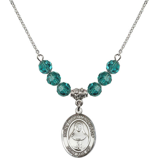 Sterling Silver Saint Mary Mackillop Birthstone Necklace with Zircon Beads - 8425