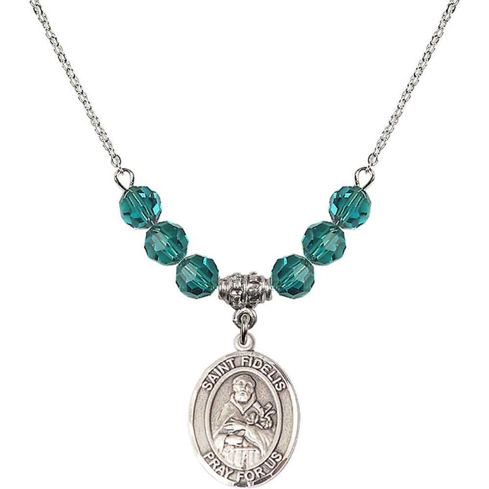 Sterling Silver Saint Fidelis Birthstone Necklace with Zircon Beads - 8426