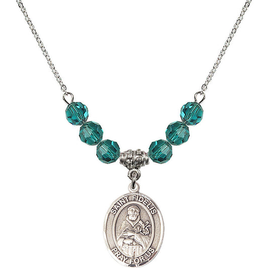 Sterling Silver Saint Fidelis Birthstone Necklace with Zircon Beads - 8426