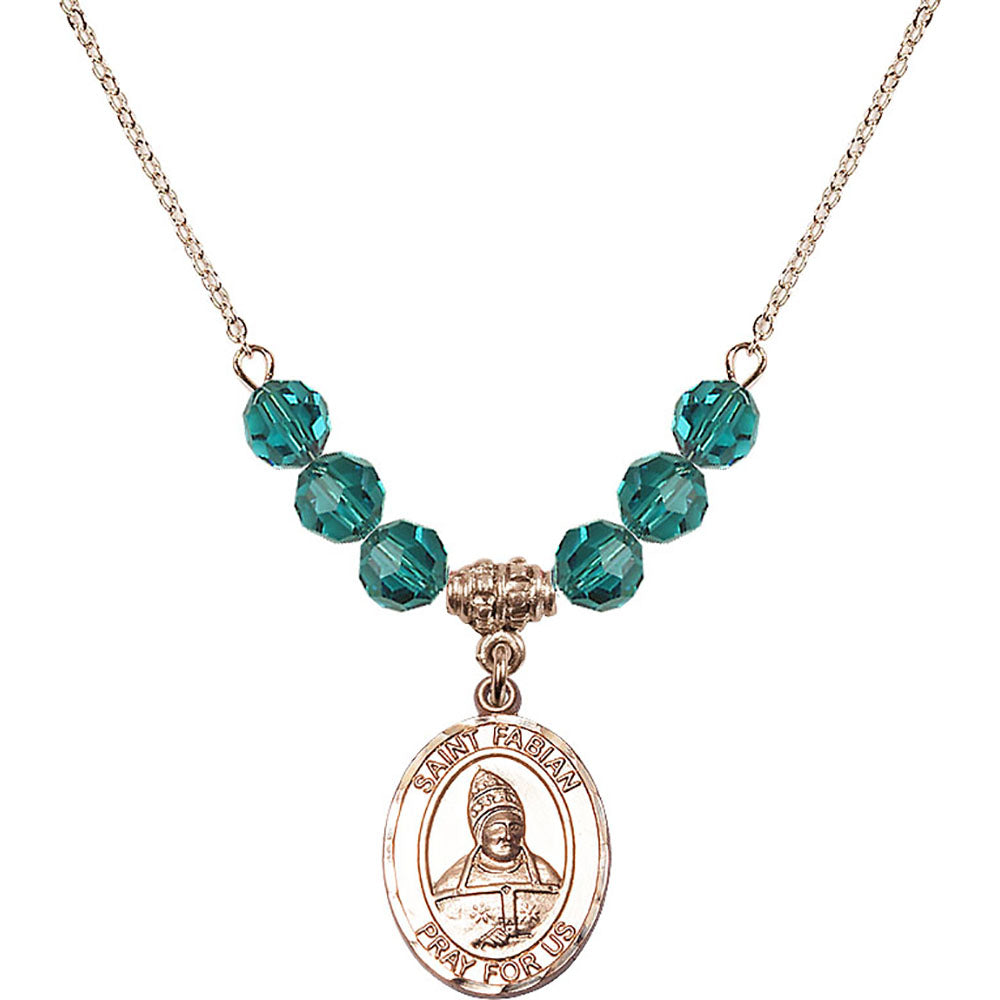 14kt Gold Filled Saint Fabian Birthstone Necklace with Zircon Beads - 8427