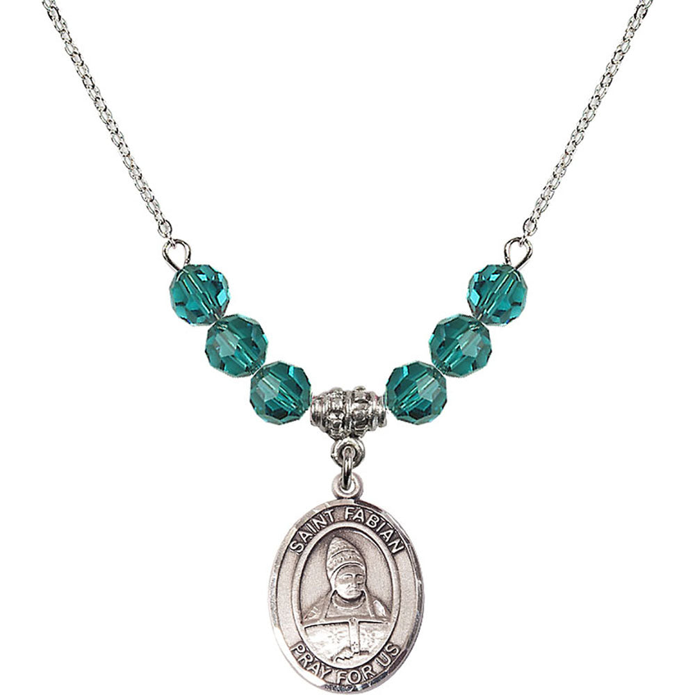 Sterling Silver Saint Fabian Birthstone Necklace with Zircon Beads - 8427