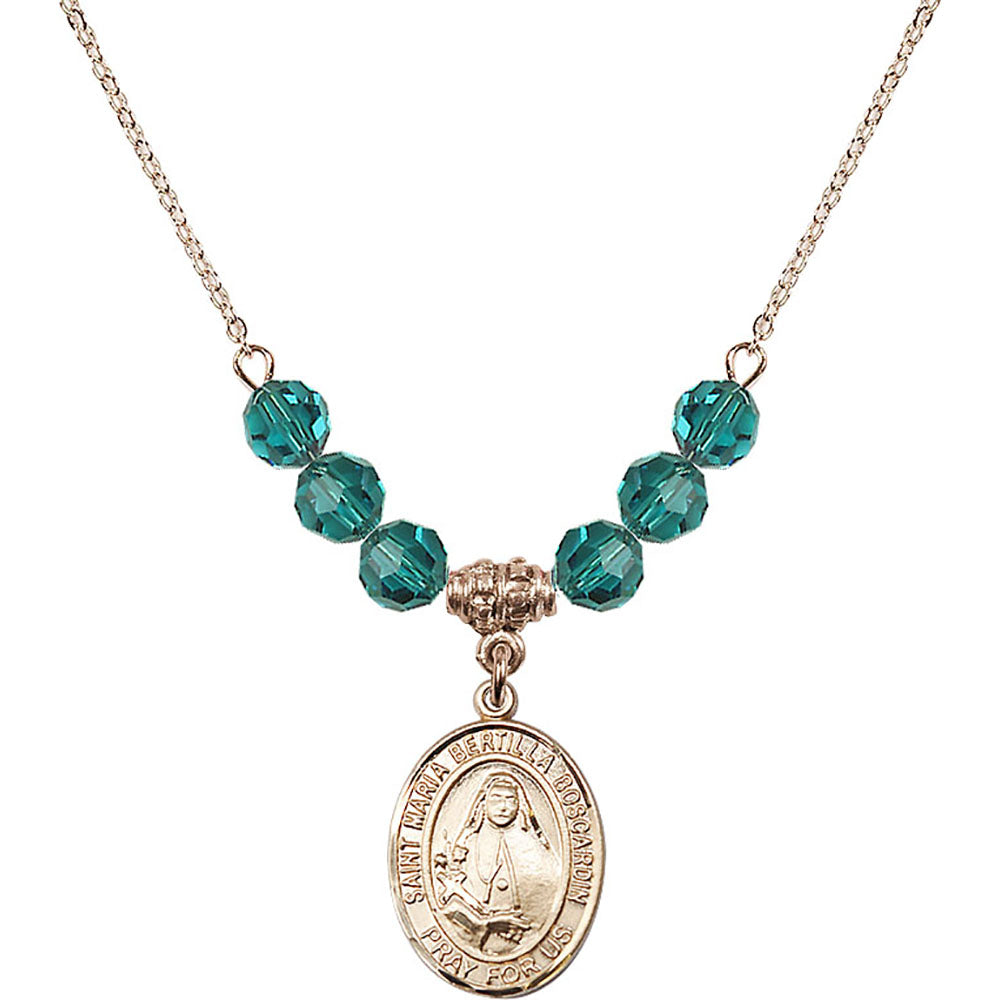 14kt Gold Filled Saint Maria Bertilla Boscardin Birthstone Necklace with Zircon Beads - 8428