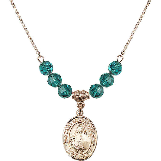 14kt Gold Filled Saint Maria Bertilla Boscardin Birthstone Necklace with Zircon Beads - 8428