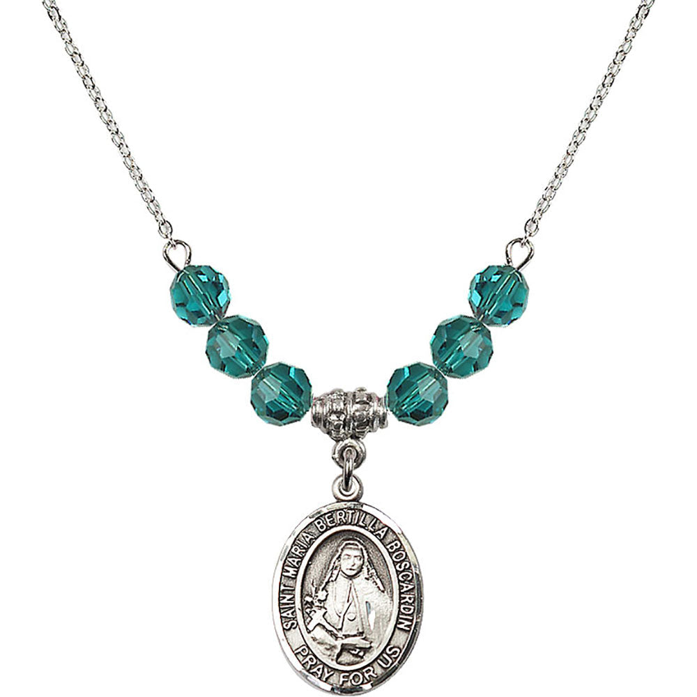 Sterling Silver Saint Maria Bertilla Boscardin Birthstone Necklace with Zircon Beads - 8428