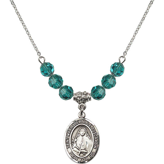 Sterling Silver Saint Maria Bertilla Boscardin Birthstone Necklace with Zircon Beads - 8428