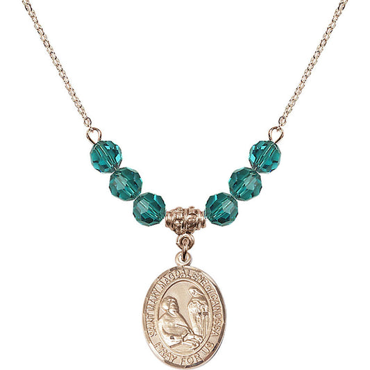 14kt Gold Filled Saint Mary Magdalene of Canossa Birthstone Necklace with Zircon Beads - 8429