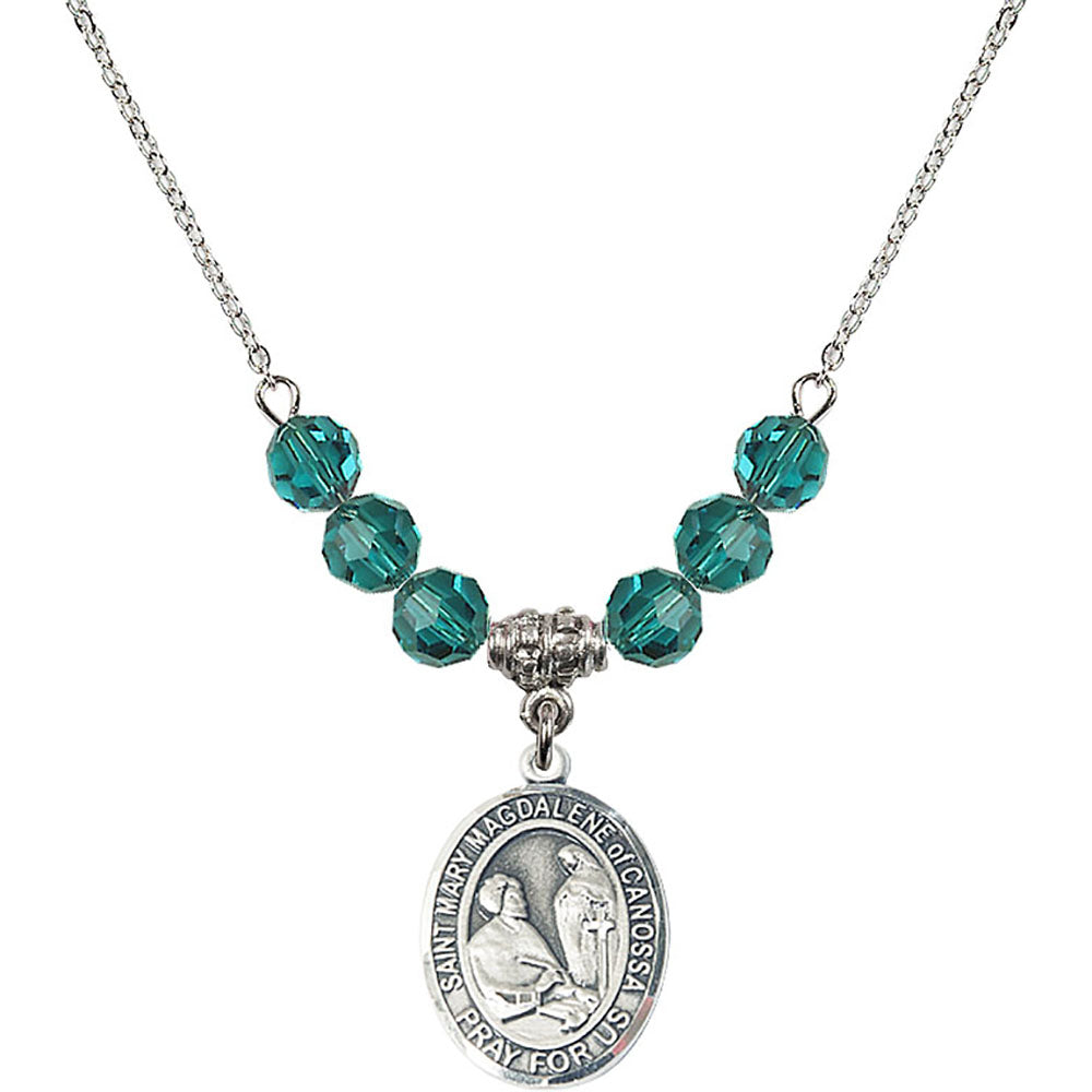 Sterling Silver Saint Mary Magdalene of Canossa Birthstone Necklace with Zircon Beads - 8429