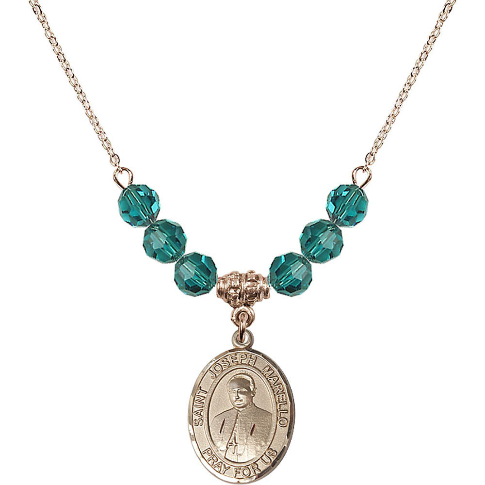 14kt Gold Filled Saint Joseph Marello Birthstone Necklace with Zircon Beads - 8430