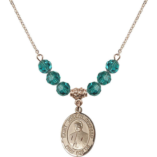 14kt Gold Filled Saint Joseph Marello Birthstone Necklace with Zircon Beads - 8430