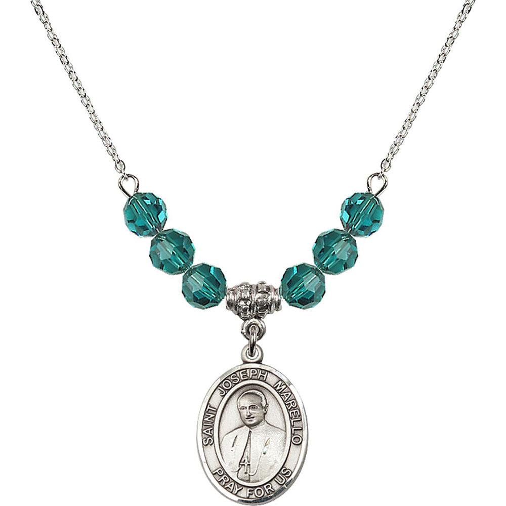 Sterling Silver Saint Joseph Marello Birthstone Necklace with Zircon Beads - 8430