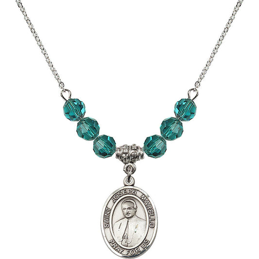 Sterling Silver Saint Joseph Marello Birthstone Necklace with Zircon Beads - 8430