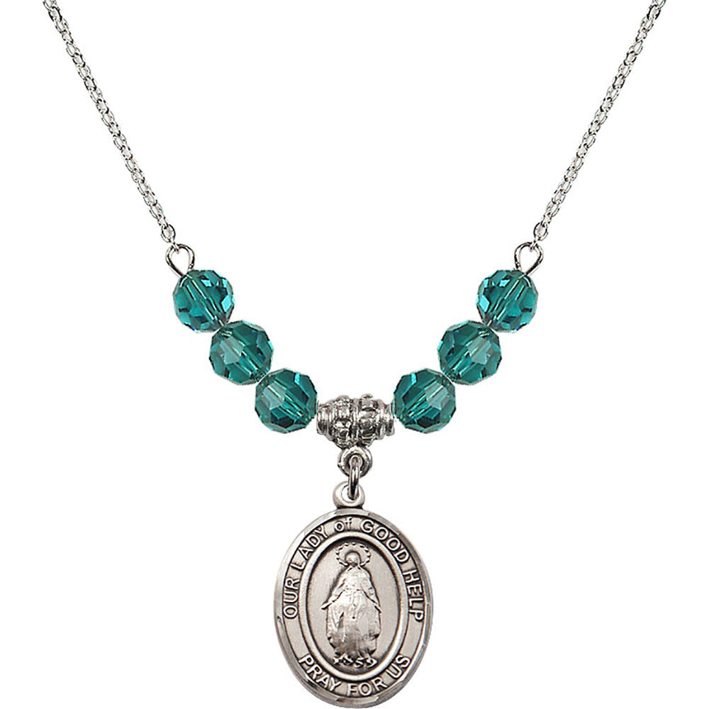 Sterling Silver Our Lady Of Good Help Birthstone Necklace with Zircon Beads - 8431