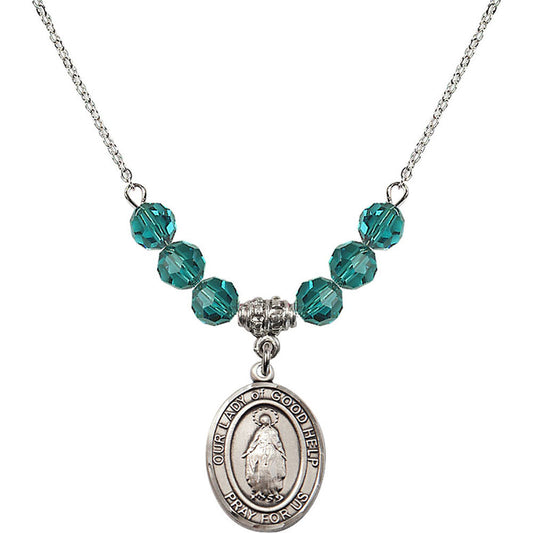 Sterling Silver Our Lady Of Good Help Birthstone Necklace with Zircon Beads - 8431