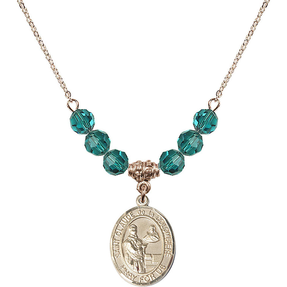 14kt Gold Filled Saint Claude de la Colombiere Birthstone Necklace with Zircon Beads - 8432