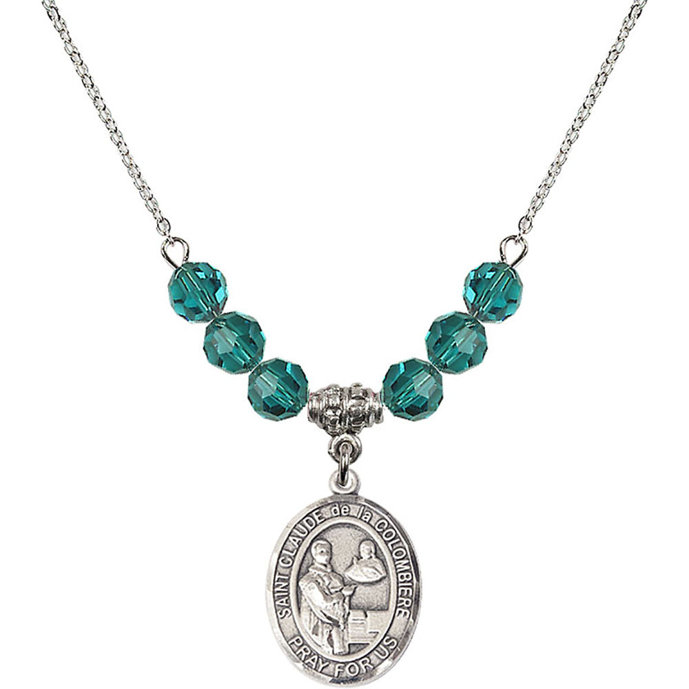 Sterling Silver Saint Claude de la Colombiere Birthstone Necklace with Zircon Beads - 8432