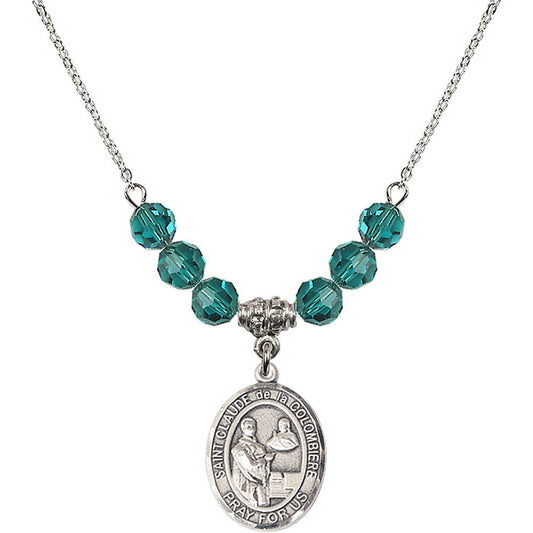 Sterling Silver Saint Claude de la Colombiere Birthstone Necklace with Zircon Beads - 8432