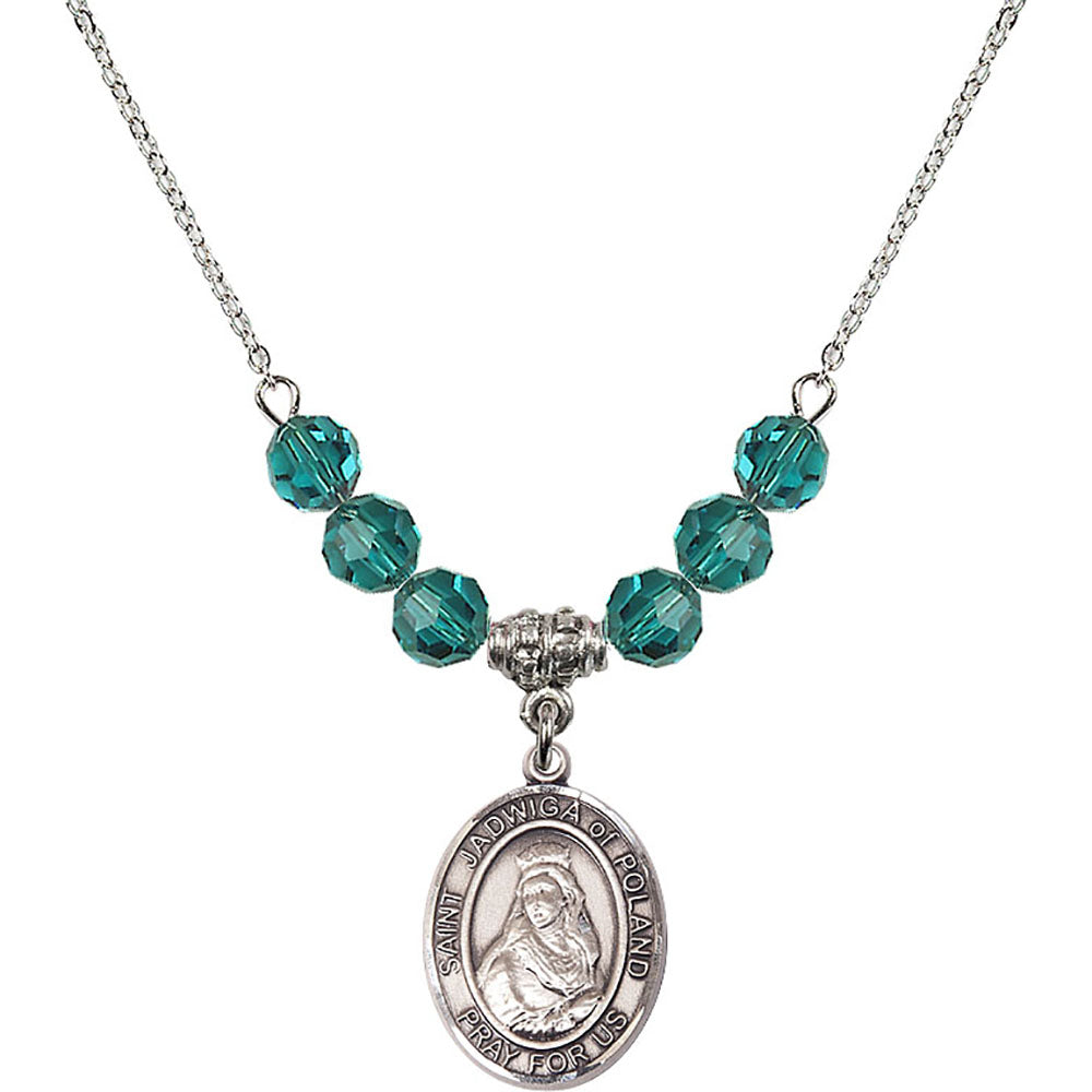 Sterling Silver Saint Jadwiga of Poland Birthstone Necklace with Zircon Beads - 8434